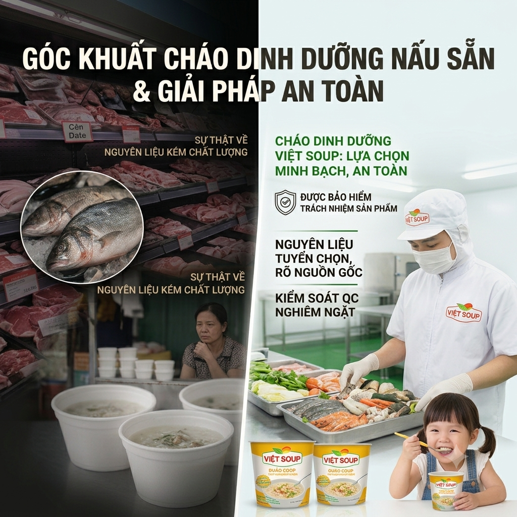Góc Khuất Cháo Dinh Dưỡng Nấu Sẵn: Cảnh Báo Nguyên Liệu Kém & Giải Pháp An Toàn Từ Việt Soup