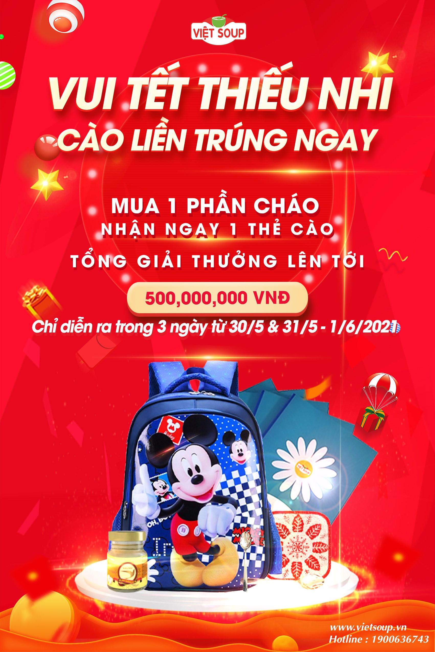 Mừng 1/6 - Cơ hội trúng nhiều quà tặng hấp dẫn khi mua cháo Việt Soup-