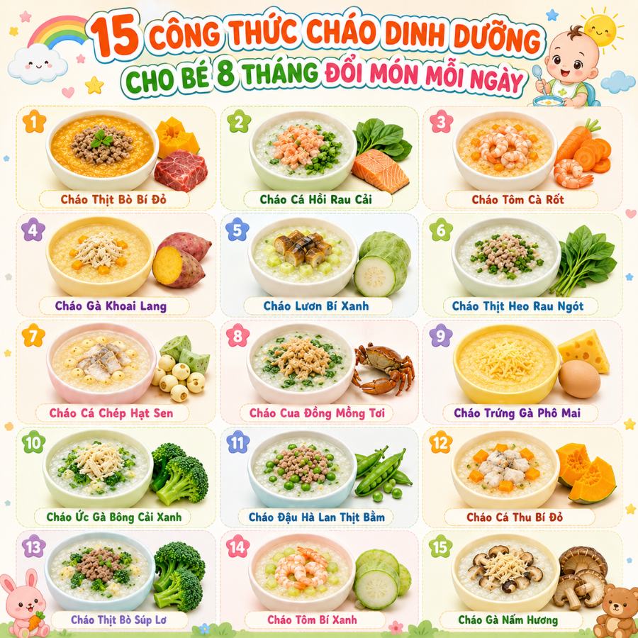 Nấu Cháo Dinh Dưỡng Cho Bé 8 Tháng: 15 Công Thức Đổi Món Giúp Bé Ăn Ngon Mỗi Ngày