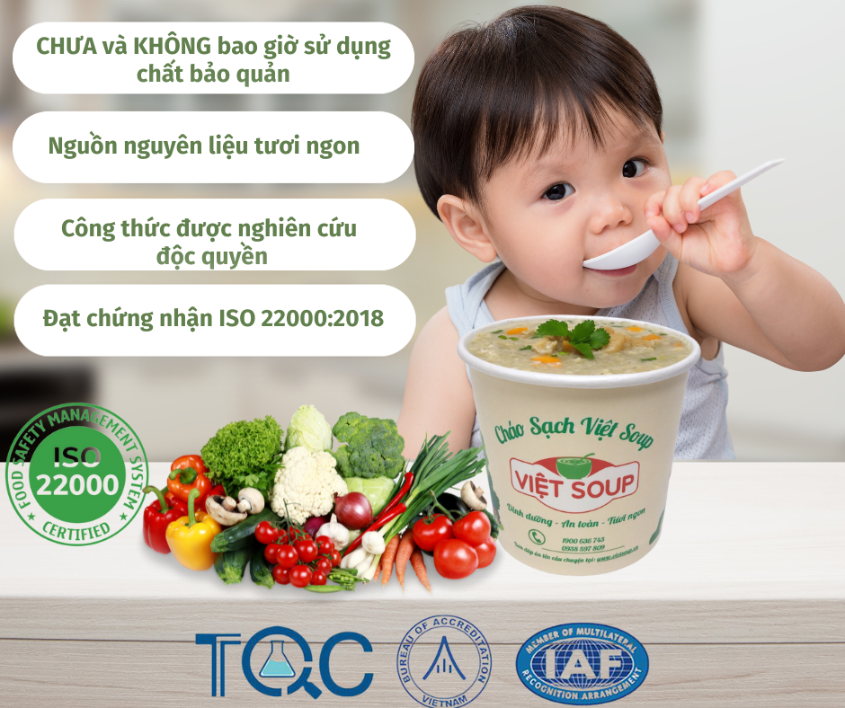 Cửa hàng cháo dinh dưỡng cho bé đạt chuẩn ISO 22000:2018
