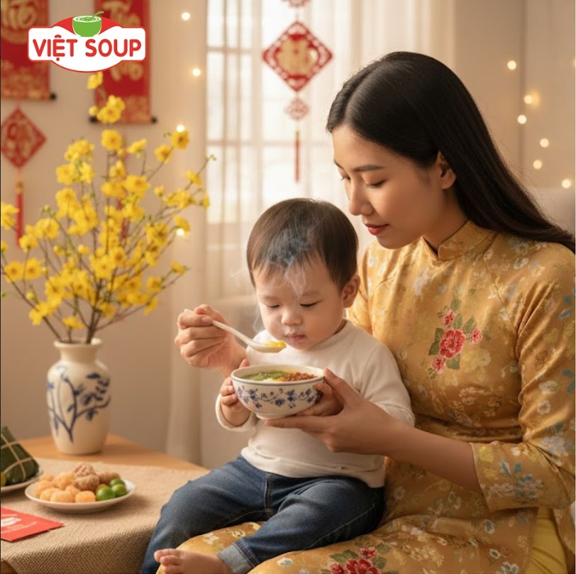 Thực đơn cháo dinh dưỡng cho bé ngày Tết: Ăn Tết vui mà vẫn đảm bảo dinh dưỡng